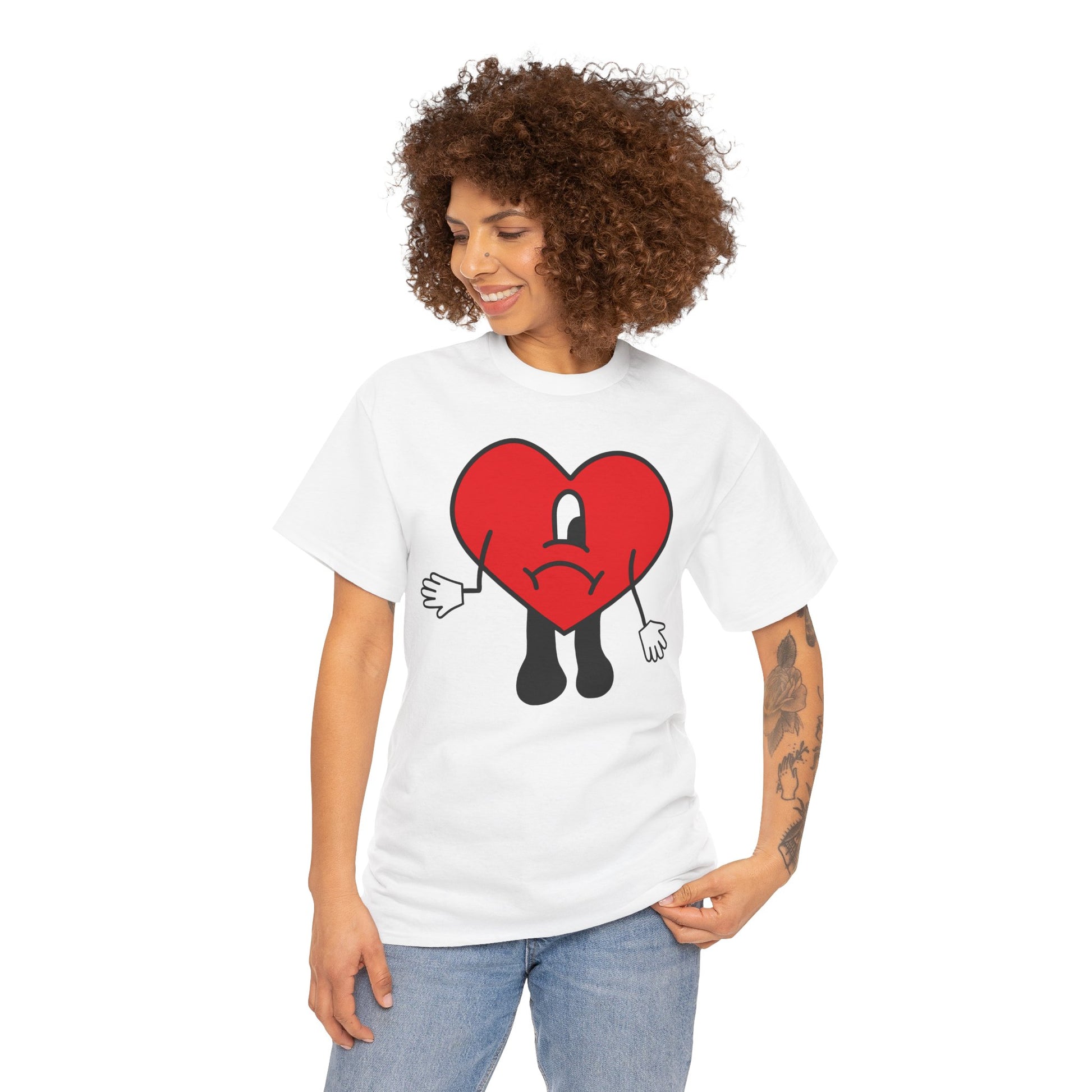 Badbunny Heart Unisex Heavy Cotton Tee, Cute Graphic Tee, Gift for Friends, Casual Wear, Valentine's Day, Positive Vibes