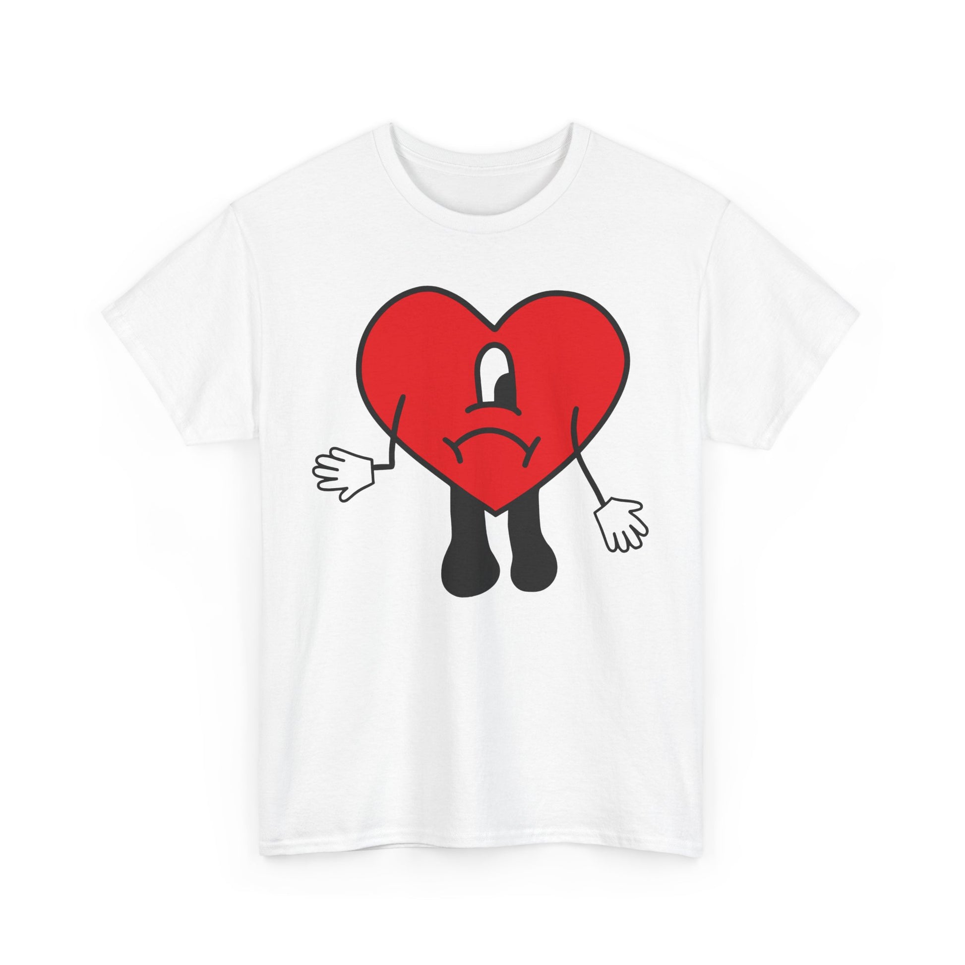 Badbunny Heart Unisex Heavy Cotton Tee, Cute Graphic Tee, Gift for Friends, Casual Wear, Valentine's Day, Positive Vibes