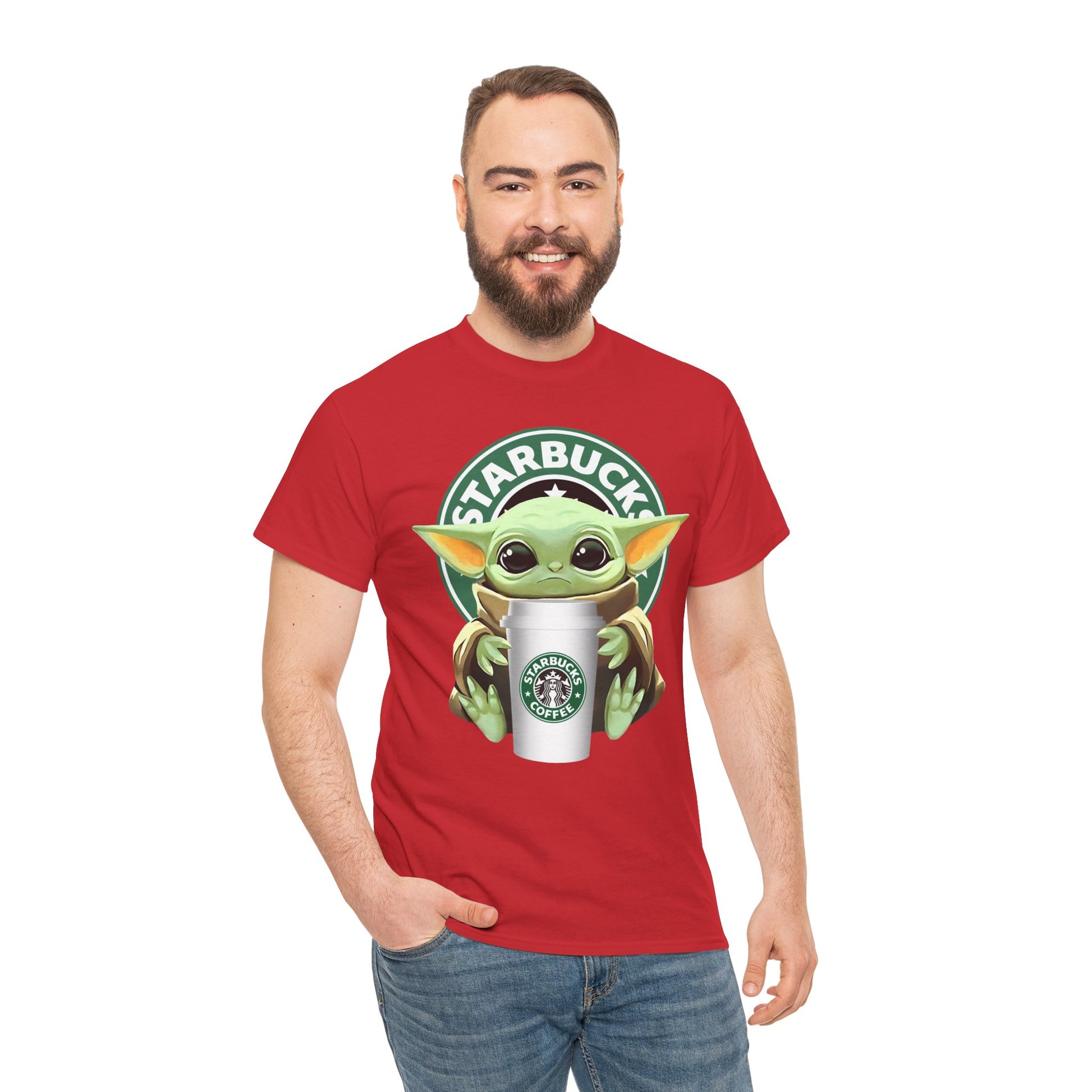 Cute Baby Yoda-Inspired Unisex Tee, Star Wars Shirt, Coffee Lover Gift, Geeky Apparel, Everyday Comfort Tee