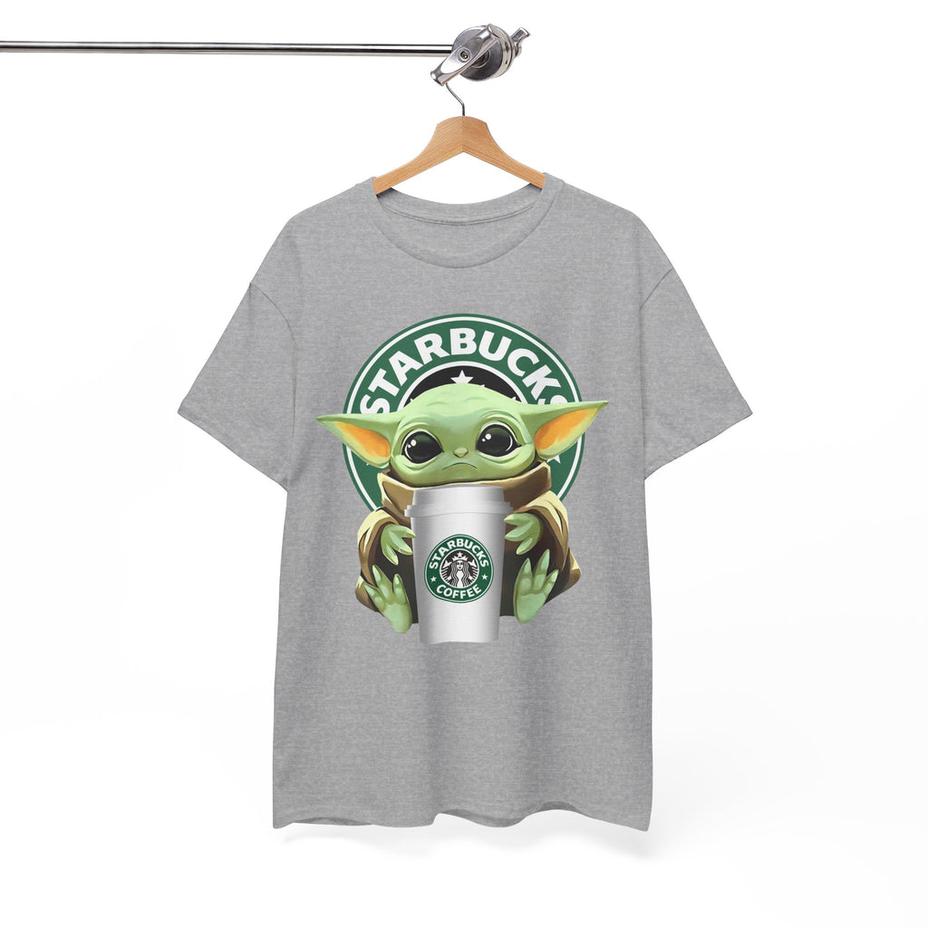 Cute Baby Yoda-Inspired Unisex Tee, Star Wars Shirt, Coffee Lover Gift, Geeky Apparel, Everyday Comfort Tee