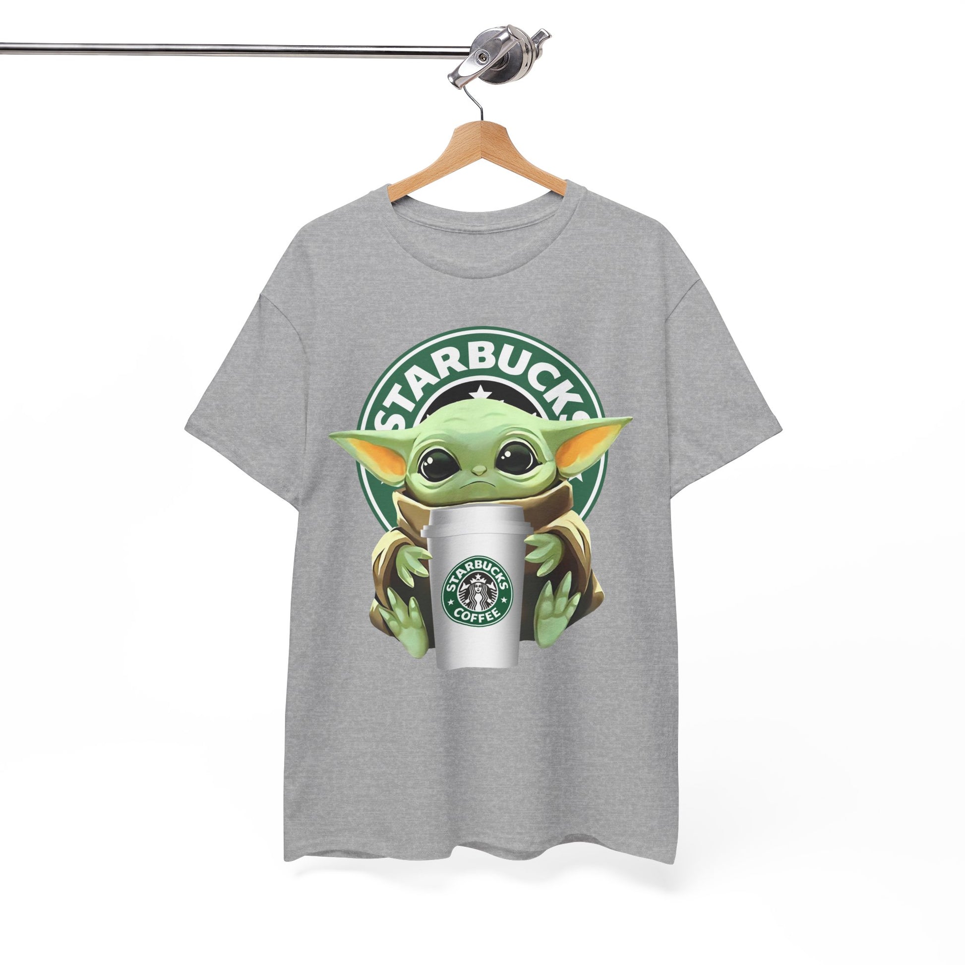 Cute Baby Yoda-Inspired Unisex Tee, Star Wars Shirt, Coffee Lover Gift, Geeky Apparel, Everyday Comfort Tee