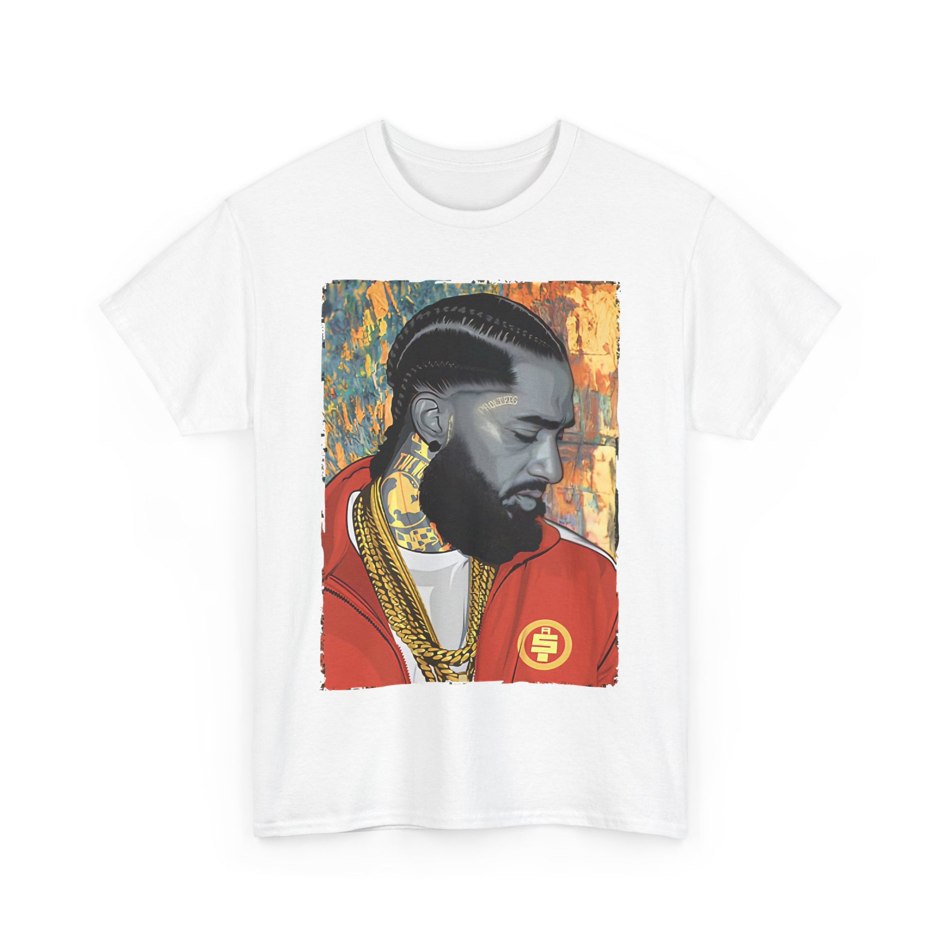Nipsey Hussle Nostalgic Tribute Tee: Unisex Heavy Cotton Tee with Artistic Graphic, Streetwear Style, Hip Hop Apparel, Gift for Fans, Music Lover Tee