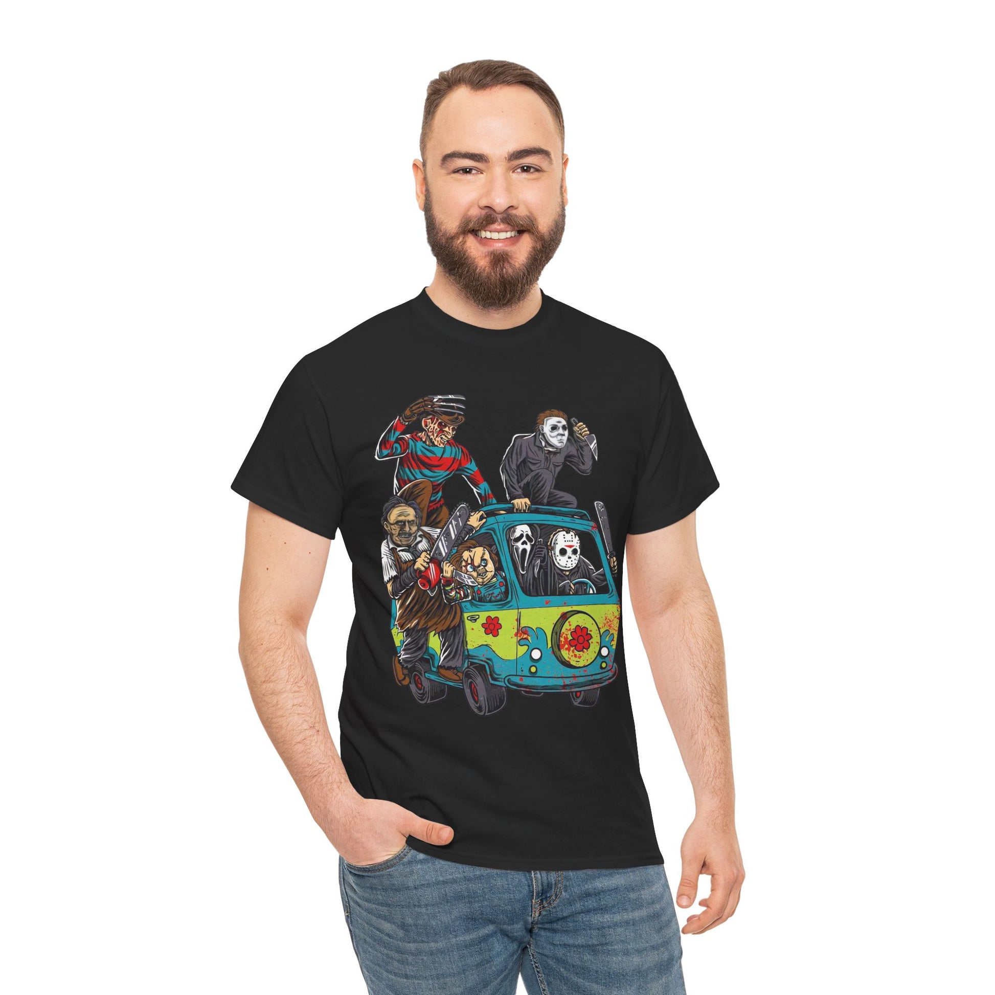 Horror Movie Character Tee, Fun Graphic T-Shirt, Unisex Cotton Shirt, Halloween Apparel, Scary Movie Fans Gift