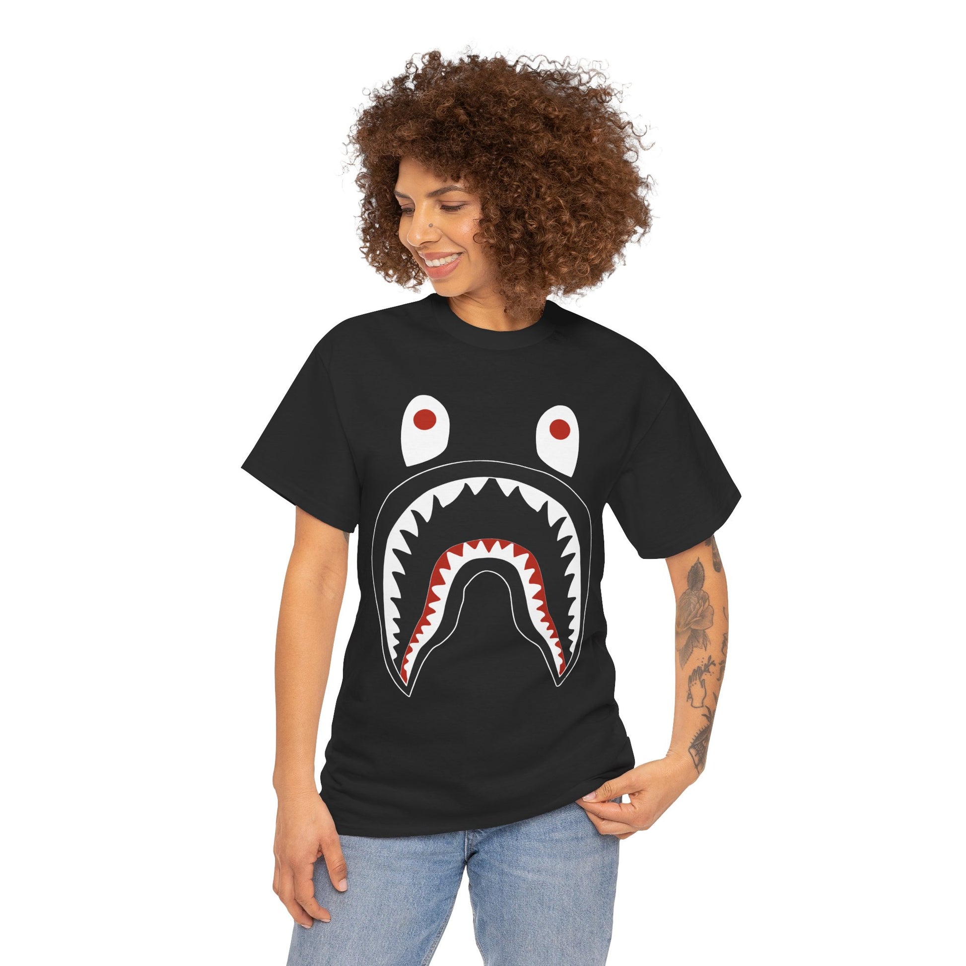 Stylish Graphic Tee - Shark Design Unisex Heavy Cotton Tee, Casual Fashion Shirt, Gift for Friends, Streetwear, Summer Outfit