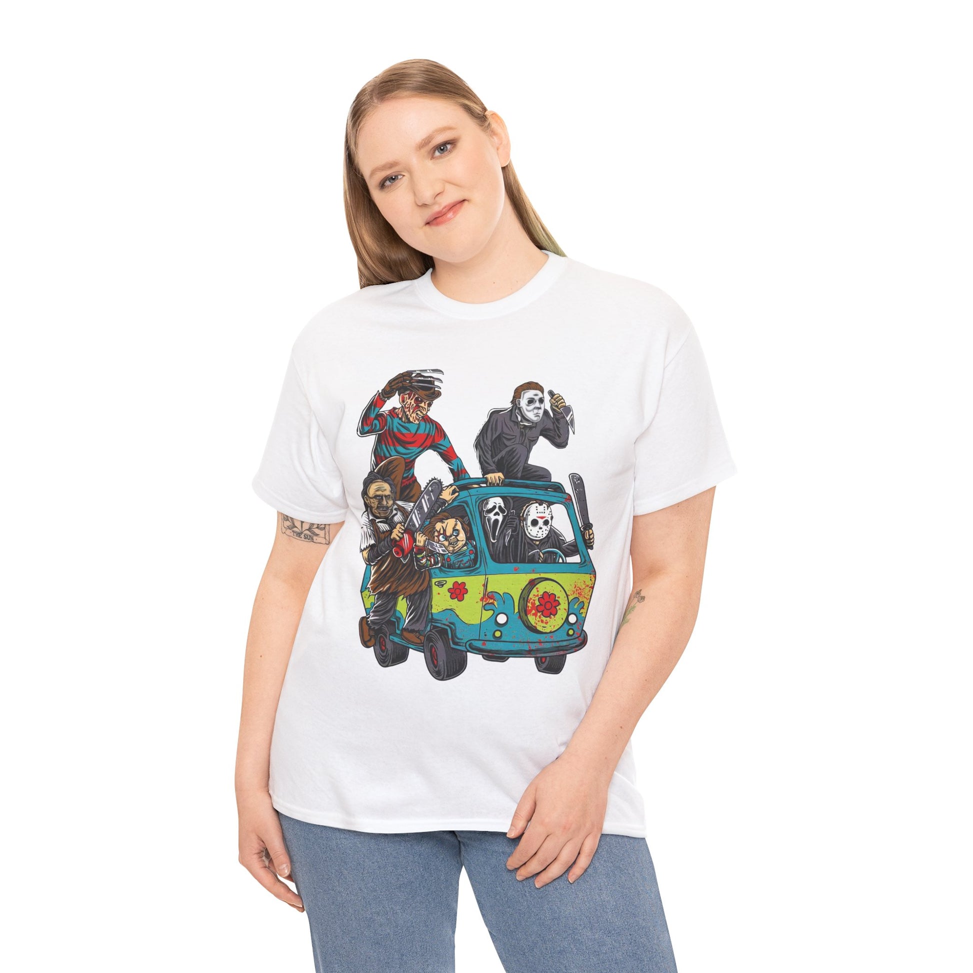 Horror Movie Character Tee, Fun Graphic T-Shirt, Unisex Cotton Shirt, Halloween Apparel, Scary Movie Fans Gift