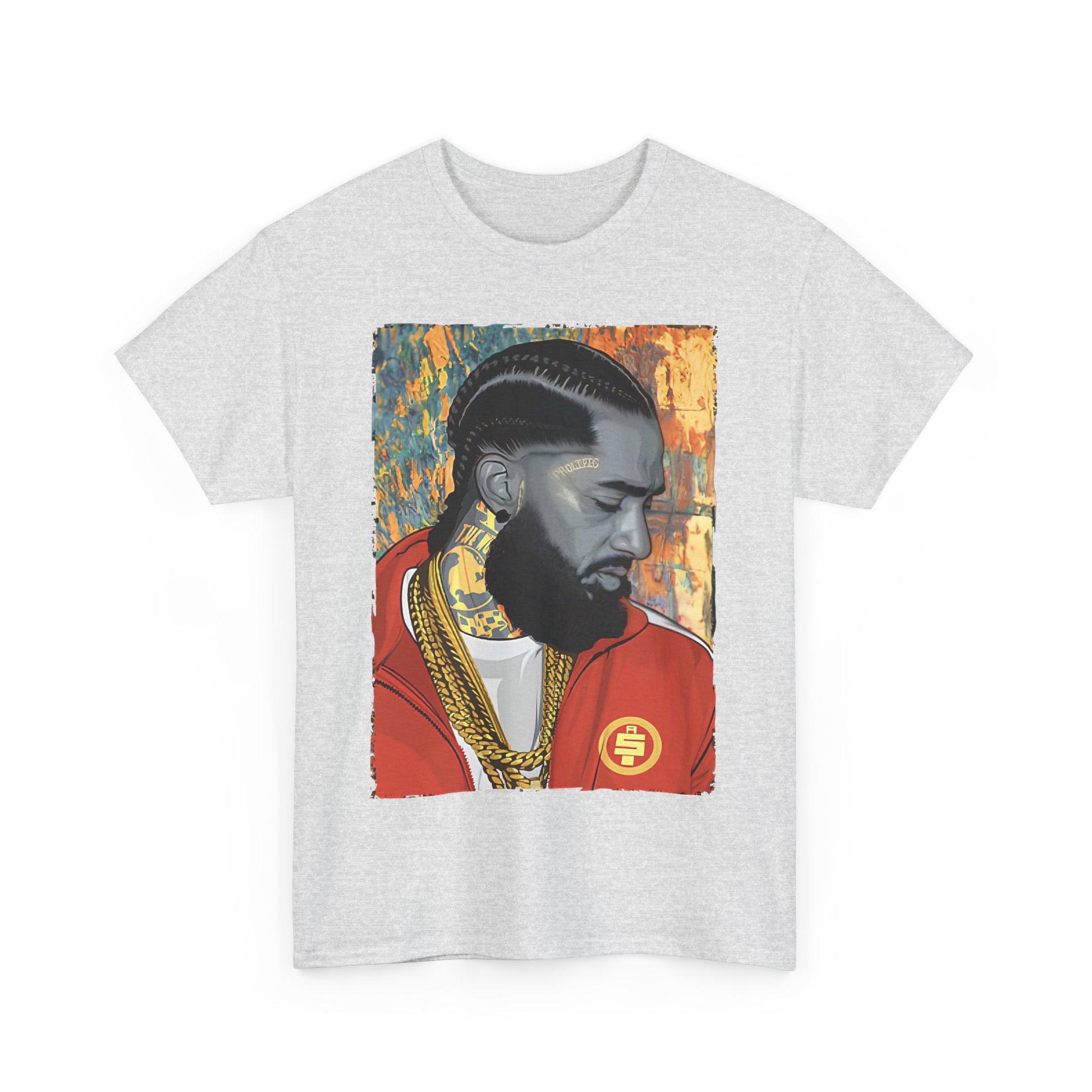 Nipsey Hussle Nostalgic Tribute Tee: Unisex Heavy Cotton Tee with Artistic Graphic, Streetwear Style, Hip Hop Apparel, Gift for Fans, Music Lover Tee