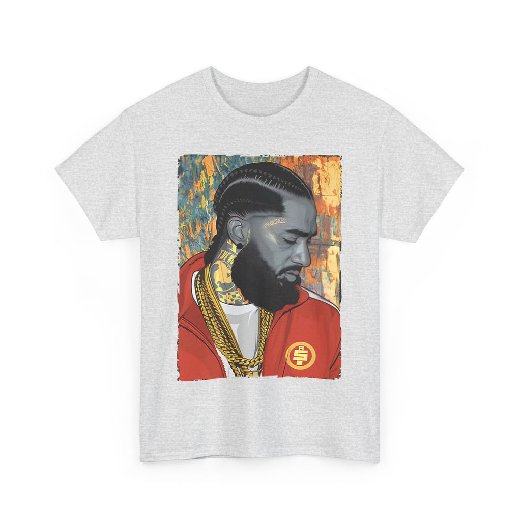 Nipsey Hussle Nostalgic Tribute Tee: Unisex Heavy Cotton Tee with Artistic Graphic, Streetwear Style, Hip Hop Apparel, Gift for Fans, Music Lover Tee