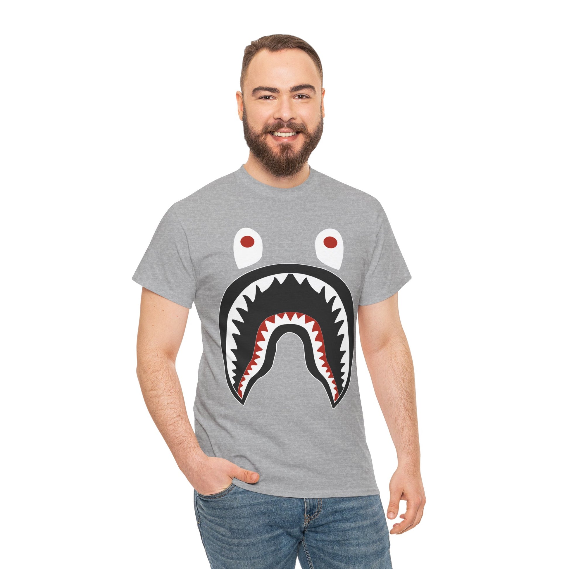 Stylish Graphic Tee - Shark Design Unisex Heavy Cotton Tee, Casual Fashion Shirt, Gift for Friends, Streetwear, Summer Outfit