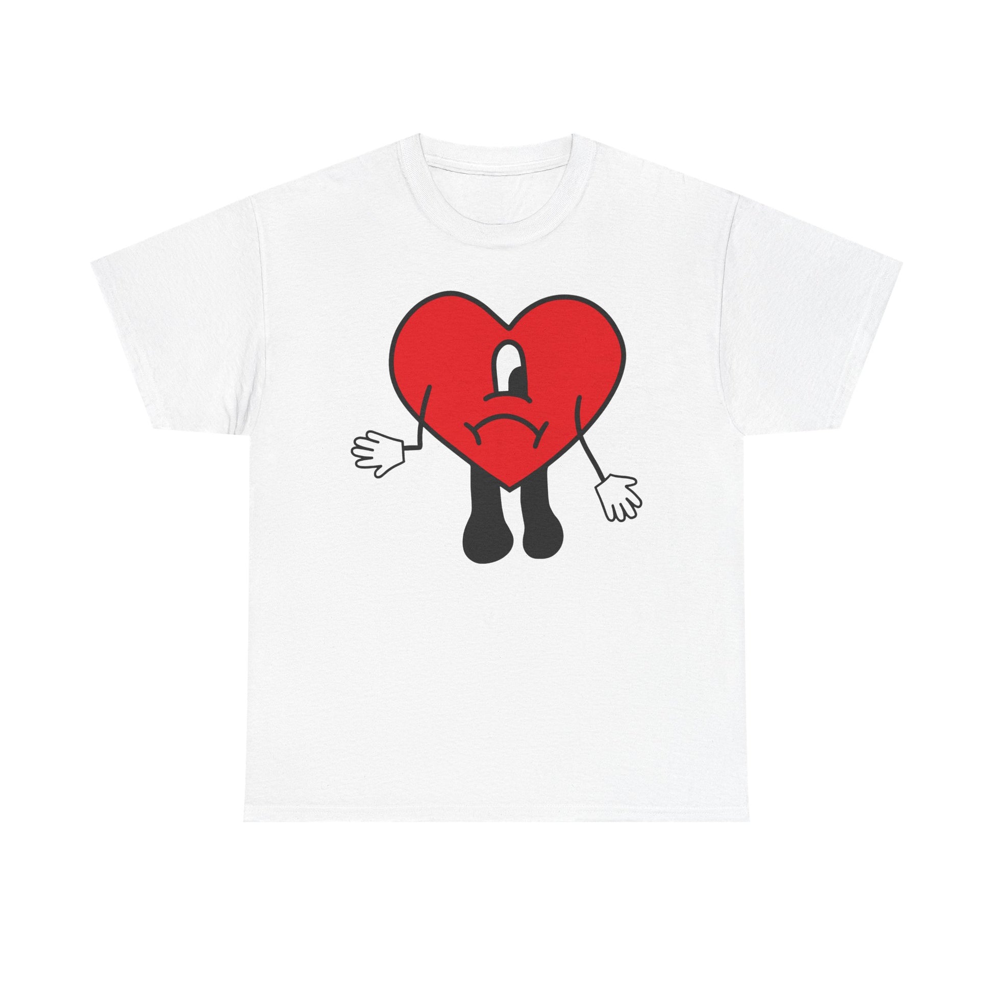 Badbunny Heart Unisex Heavy Cotton Tee, Cute Graphic Tee, Gift for Friends, Casual Wear, Valentine's Day, Positive Vibes
