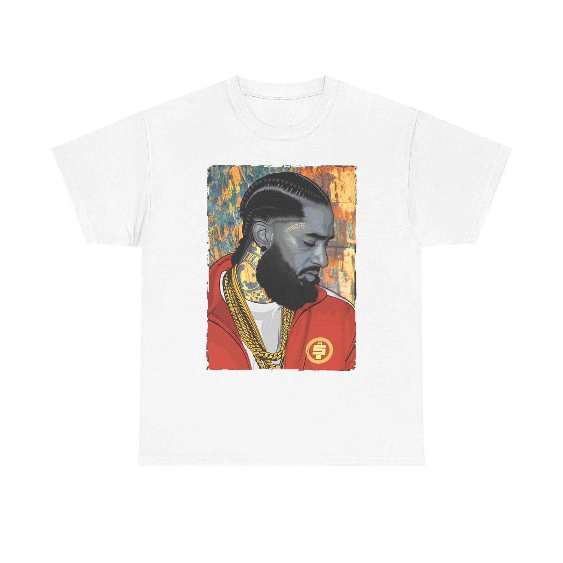 Nipsey Hussle Nostalgic Tribute Tee: Unisex Heavy Cotton Tee with Artistic Graphic, Streetwear Style, Hip Hop Apparel, Gift for Fans, Music Lover Tee