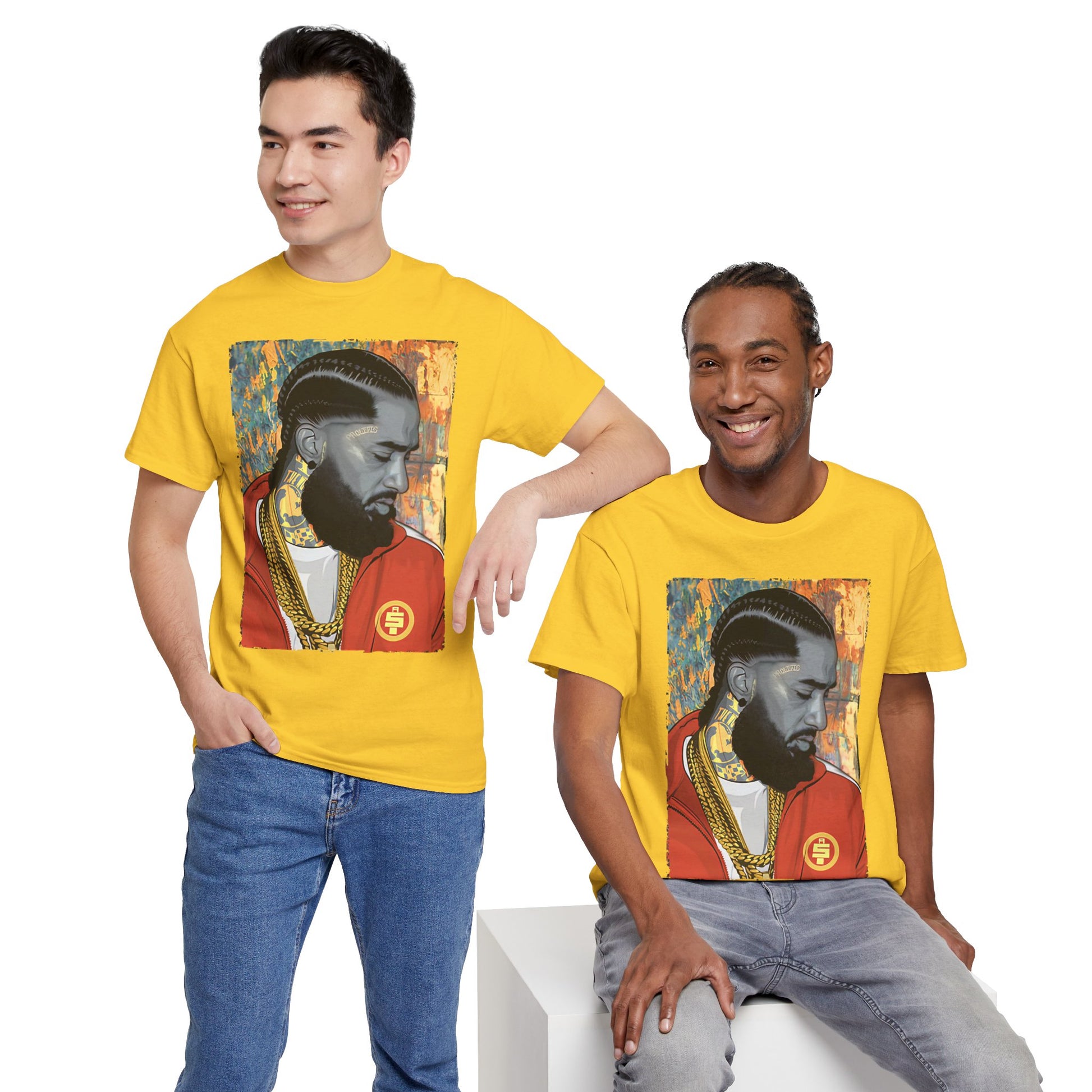 Nipsey Hussle Nostalgic Tribute Tee: Unisex Heavy Cotton Tee with Artistic Graphic, Streetwear Style, Hip Hop Apparel, Gift for Fans, Music Lover Tee